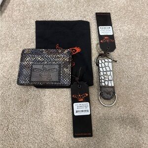 New Freebird wallet in Blue Multi Snake and keychain in White Croco